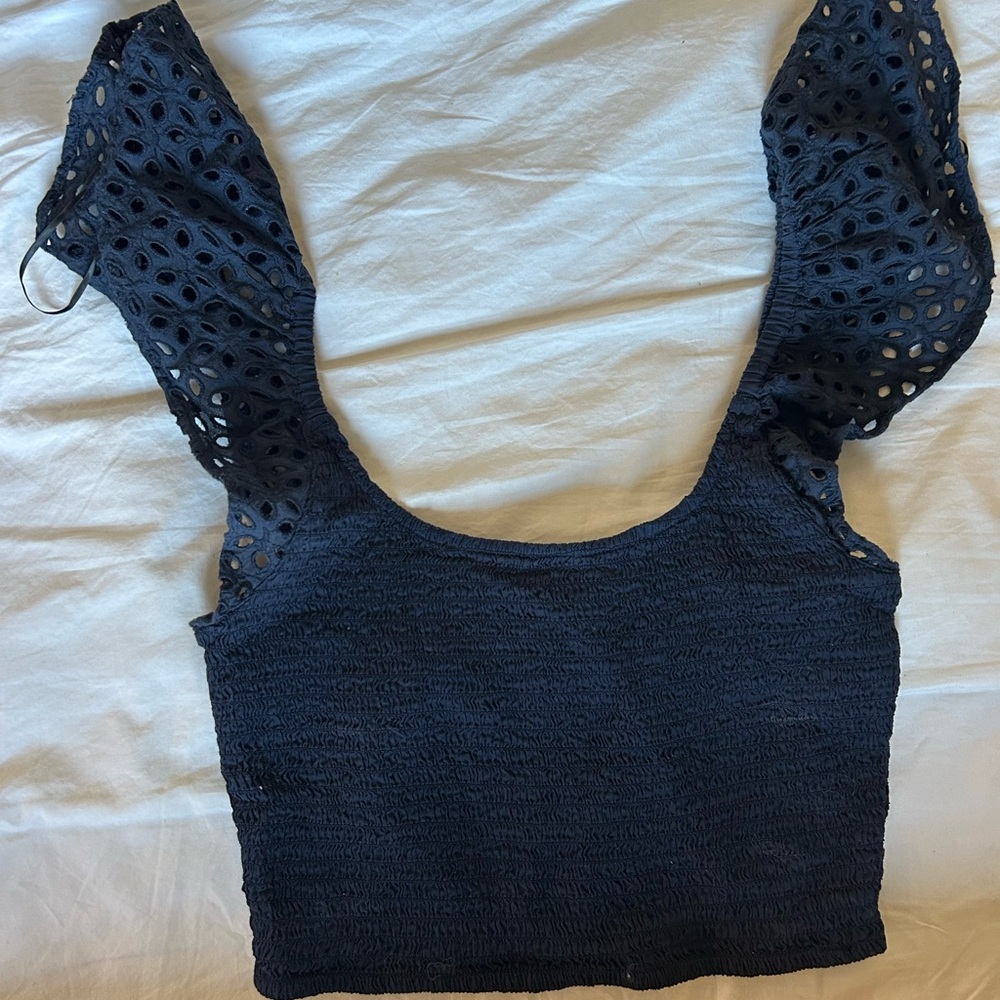 Navy Eyelet Women's Crop Top